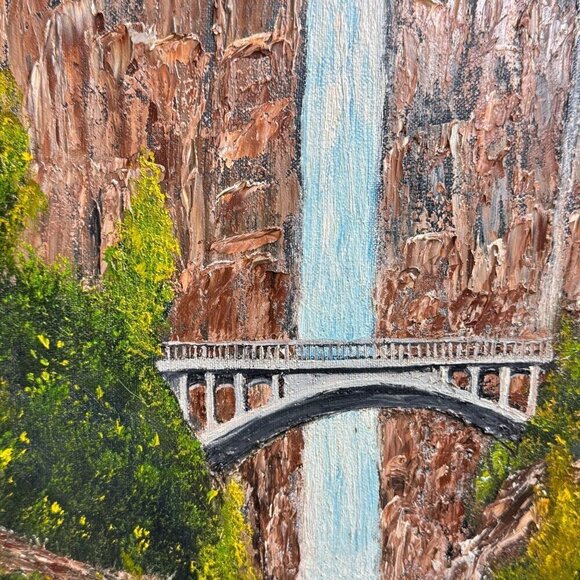 Vintage Multnomah Falls Painting 3D Acrylic Art by Masingill Original 19" x 23" - Picture 8 of 16